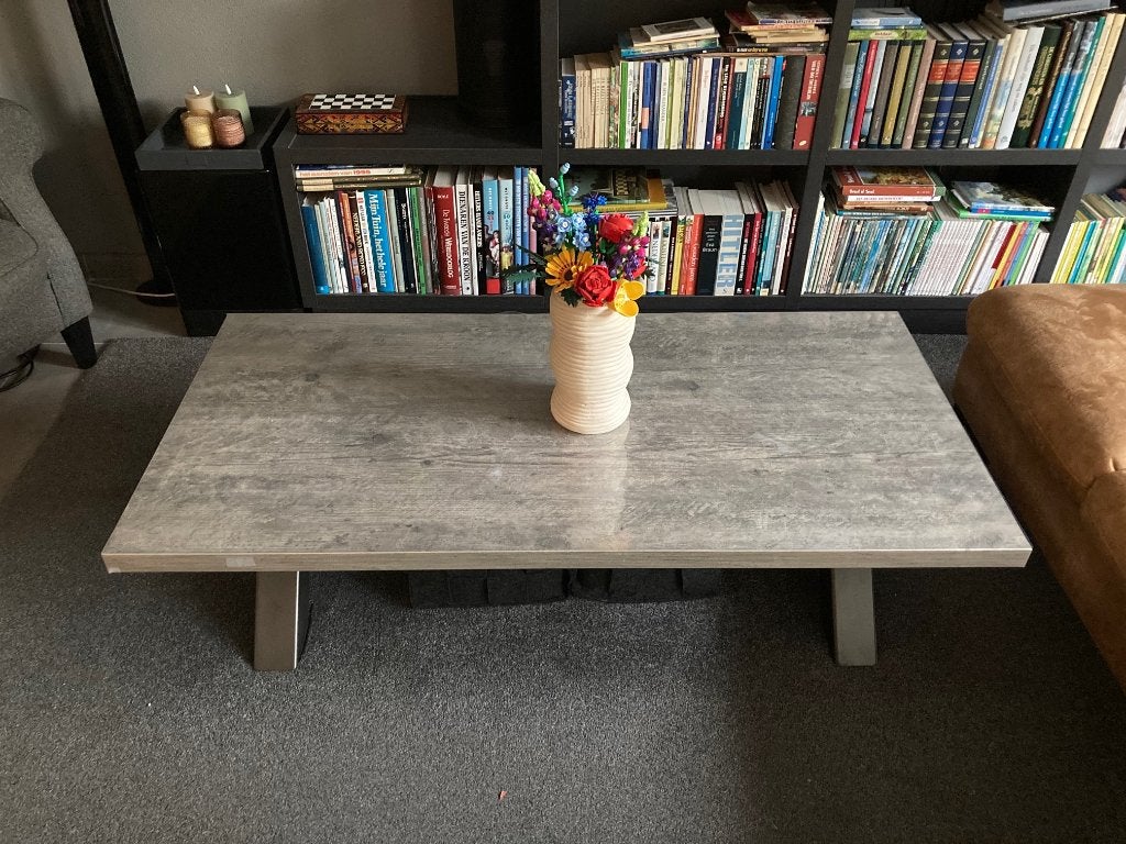 Salontafel Lamulux stone 135x67cm in nieuwstaat, Ophalen, 100 tot 150 cm, 50 tot 100 cm, Zo goed als nieuw