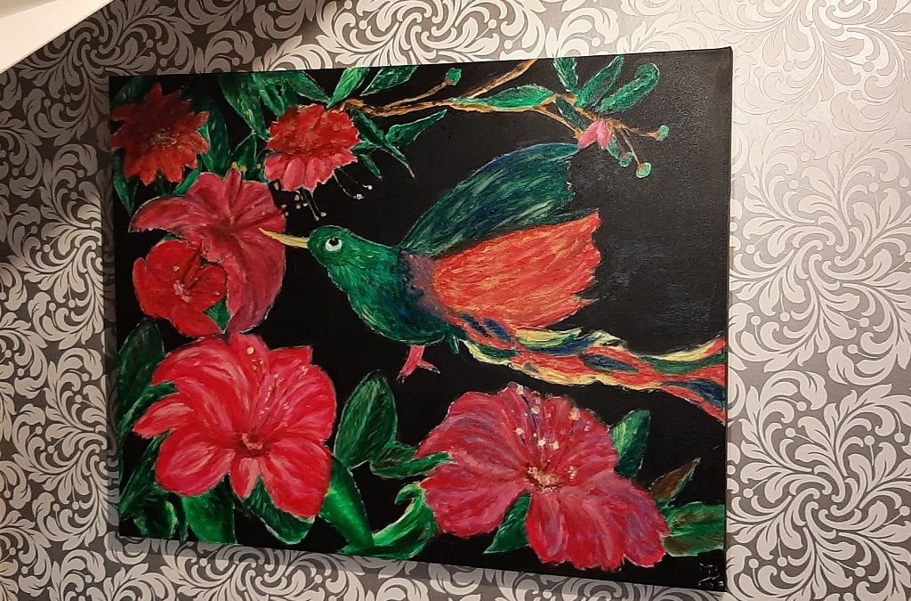 schilderij Vogel, Ophalen, Handgeschilderd