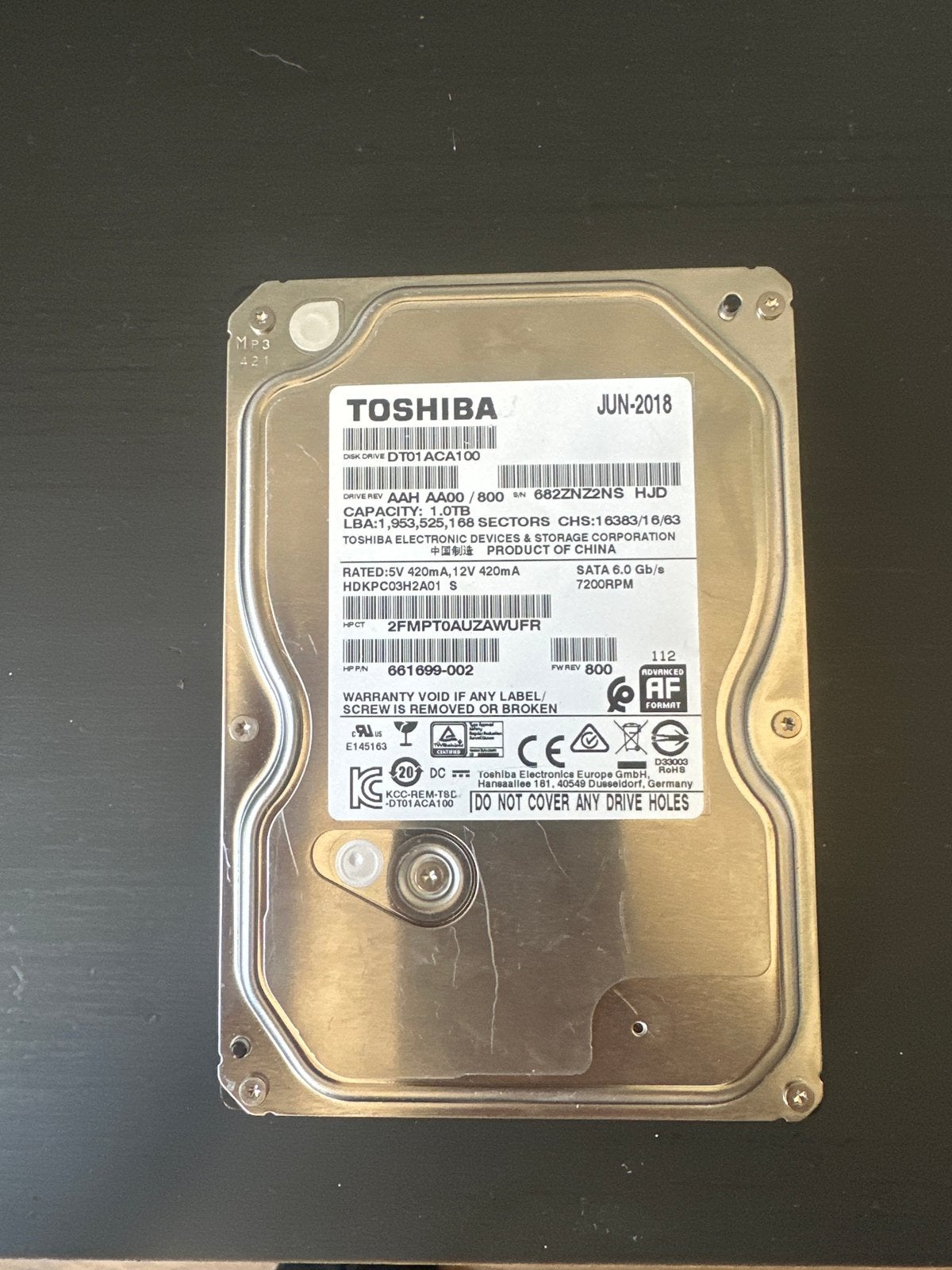 Toshiba 1TB HDD SATA 6.0 Gb/s 7200RPM - Intern, Computers en Software, Harde schijven, Intern, Gebruikt, Server, Ophalen of Verzenden