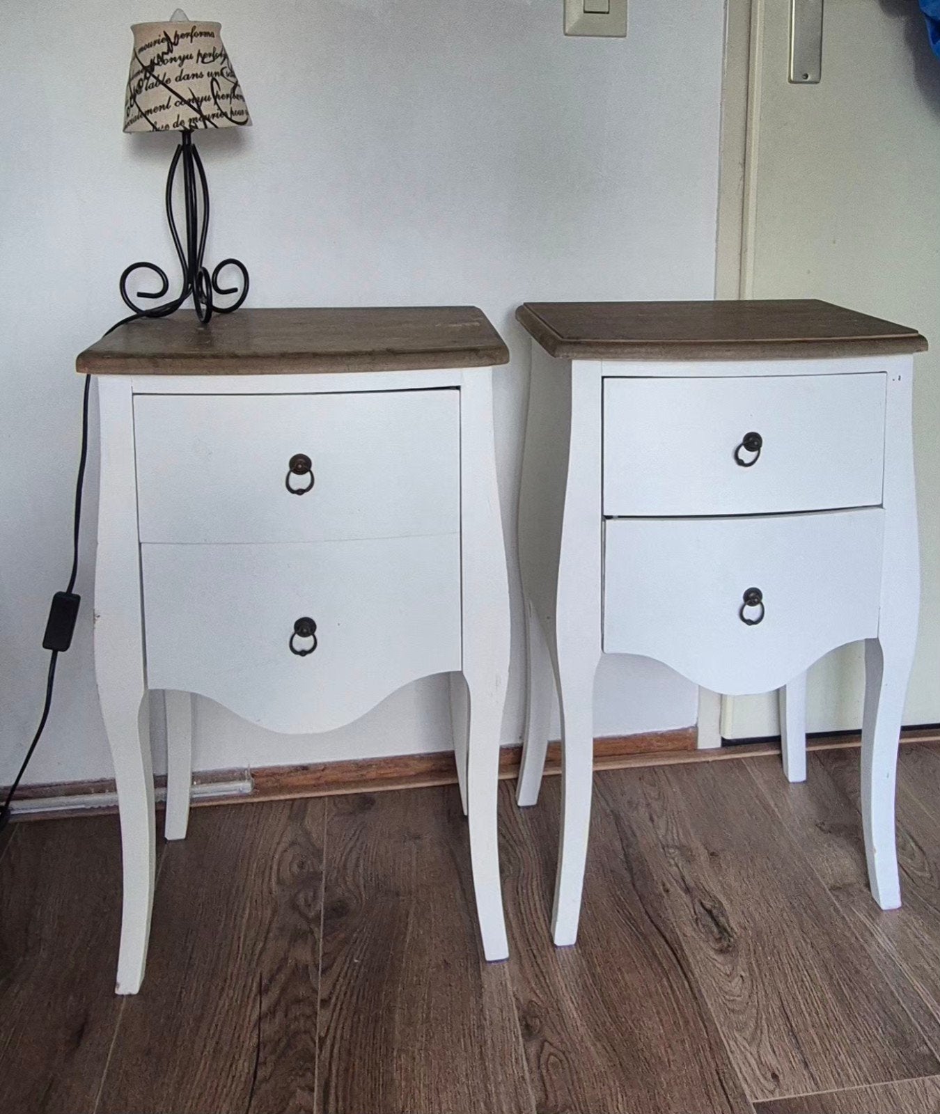 Set van 2 landelijke nachtkastjes met 2 lades, Huis en Inrichting, Minder dan 45 cm, Zo goed als nieuw, Hout, 55 tot 70 cm