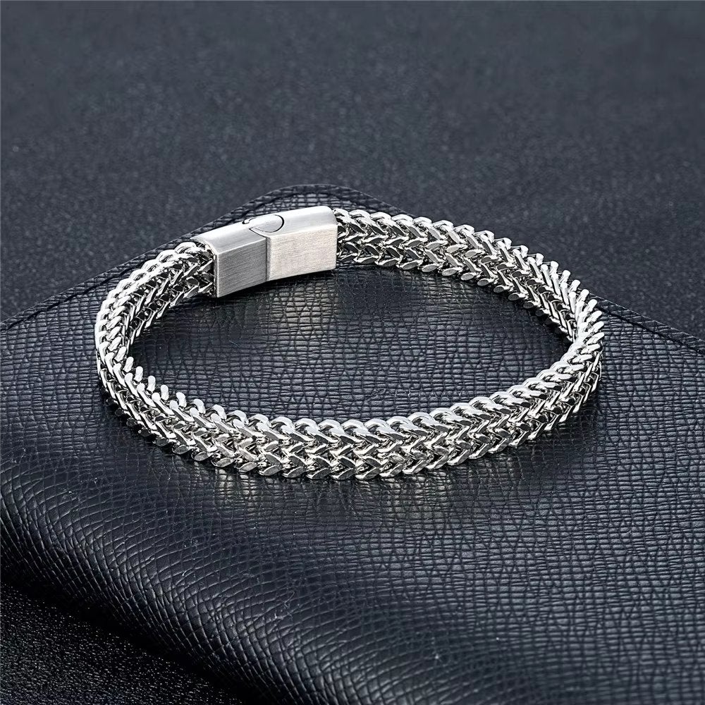 Zilverkleurige Heren Schakelarmband, Verzenden, Nieuw, Zilver, Staal