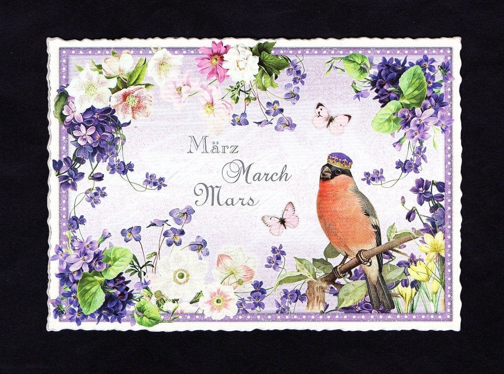 Maandkaart Maart Vink Bloemen Krokus Vlinder, Sandra Behr., Ophalen of Verzenden, 1980 tot heden, Ongelopen, Vogel