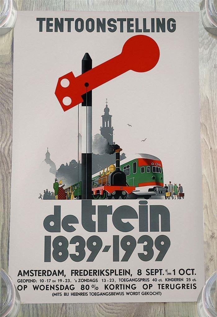 De Trein 1839-1939 Spoorwegen Jan Wijga affiche, Verzenden, Nieuw, Tram, Overige typen