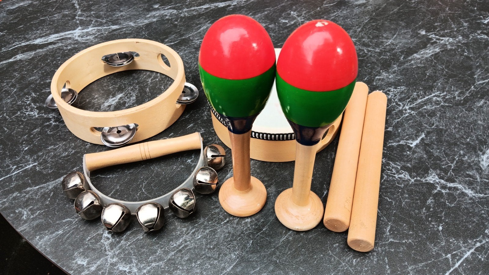 Percussie set voor kinderen: tamboerijn, maracas, trommel, Muziek en Instrumenten, Percussie, Verzenden, Gebruikt, Overige soorten