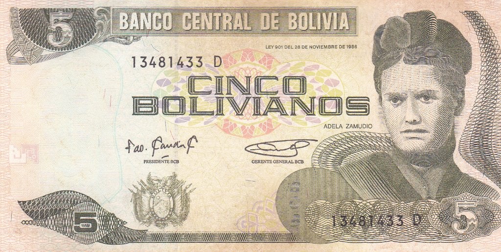 BANCO DE BOLIVIA 1986  5 BOLIVIANOS   mooi biljet, Ophalen of Verzenden, Overige landen