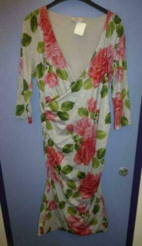 Anna Van Toor grijze jurk + grote rode bloemen mt XL 30883, Anna van Toor, Anna van Toor, ., Maat 46/48 (XL) of groter