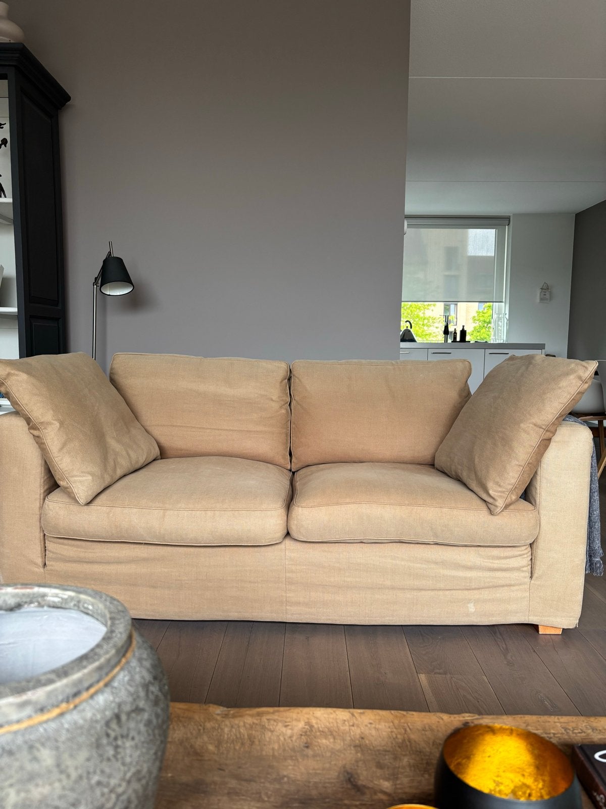 2x Linteloo Easy Living 2,5-zits bank met kershouten pootjes, Huis en Inrichting, Banken | Bankstellen, Ophalen, Gebruikt, Tweepersoons