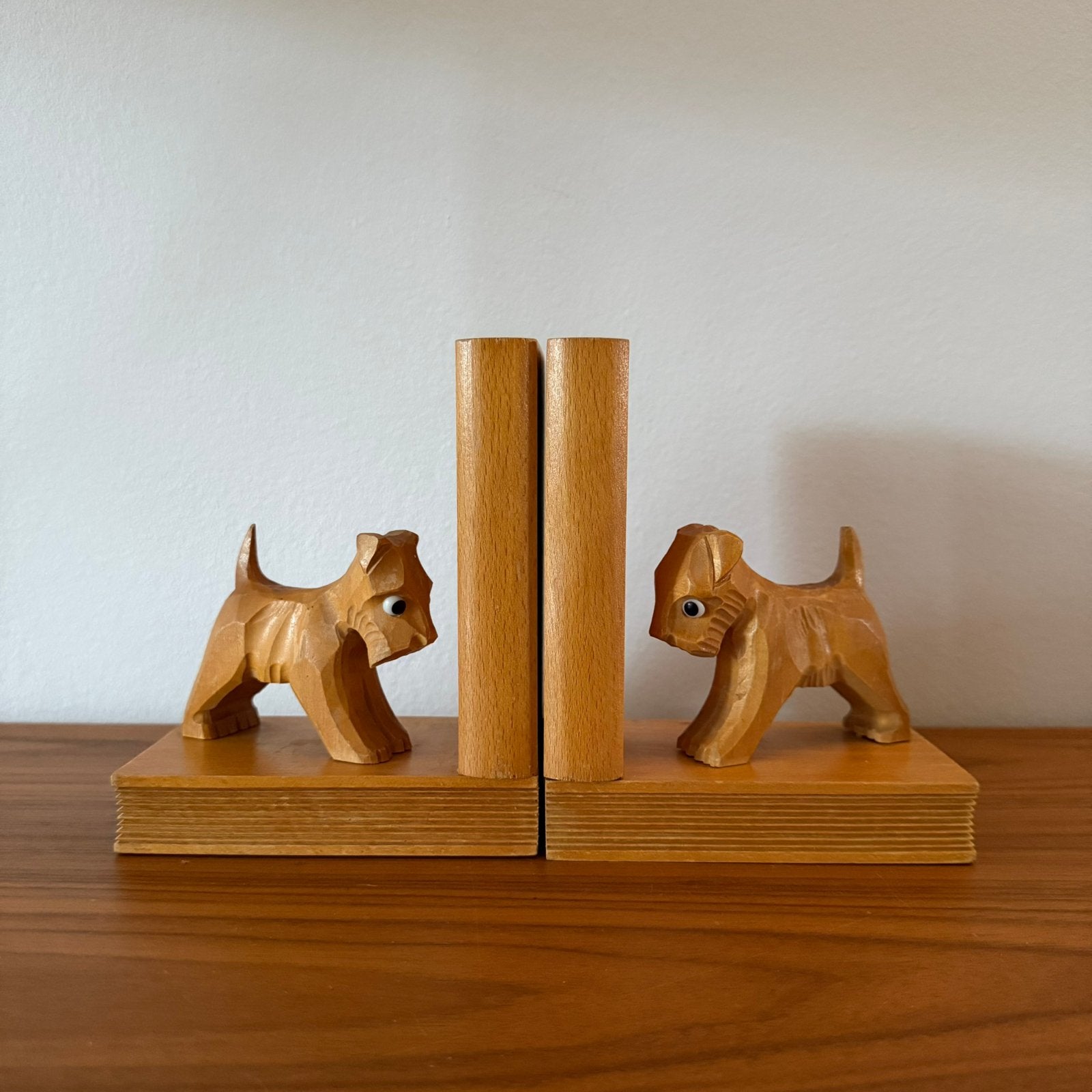Boekensteunen, schotse terriërs, houtsnijwerk, vintage’50/60, Antiek en Kunst, Ophalen of Verzenden