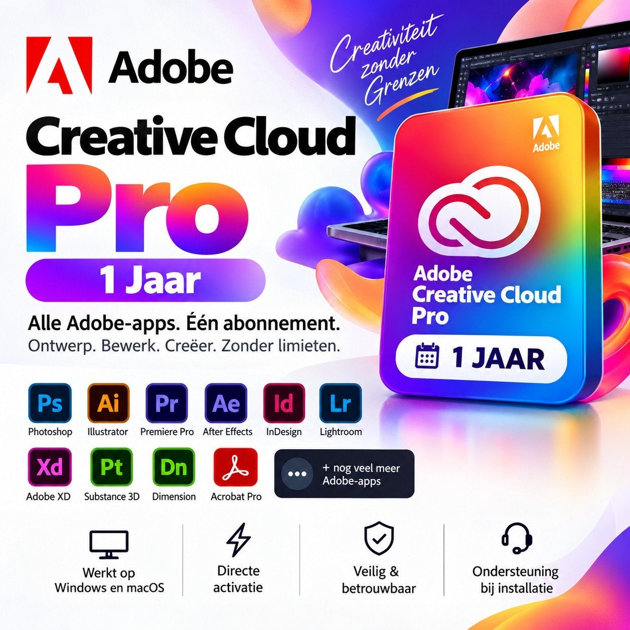 Adobe Creative Cloud Pro - Alle apps voor 12 maanden, Ophalen of Verzenden, Nieuw, MacOS