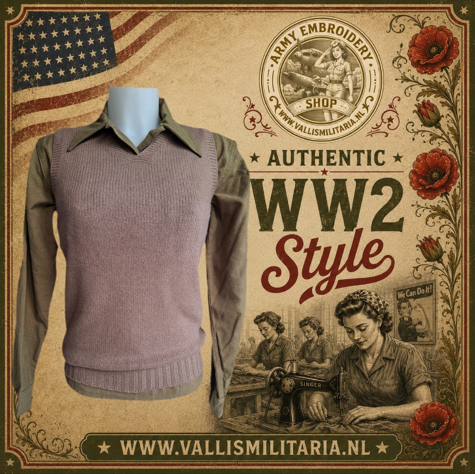 Spencer Gebreid Verpleegster WO2 - Diverse Maten, Bruin, Vallis Militaria, Nieuw, Ophalen of Verzenden
