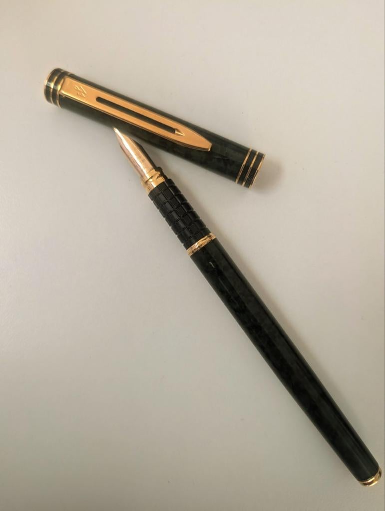 Waterman Ideal Paris 18K-750 Vulpen - Groen Marmer, Gebruikt, Ophalen of Verzenden, Met reclame, Vulpen