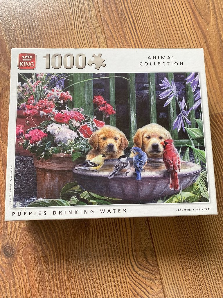 King Puzzel 05668 1000 stukjes Puppies Drinking Water, Ophalen of Verzenden, 500 t/m 1500 stukjes, Zo goed als nieuw, Legpuzzel