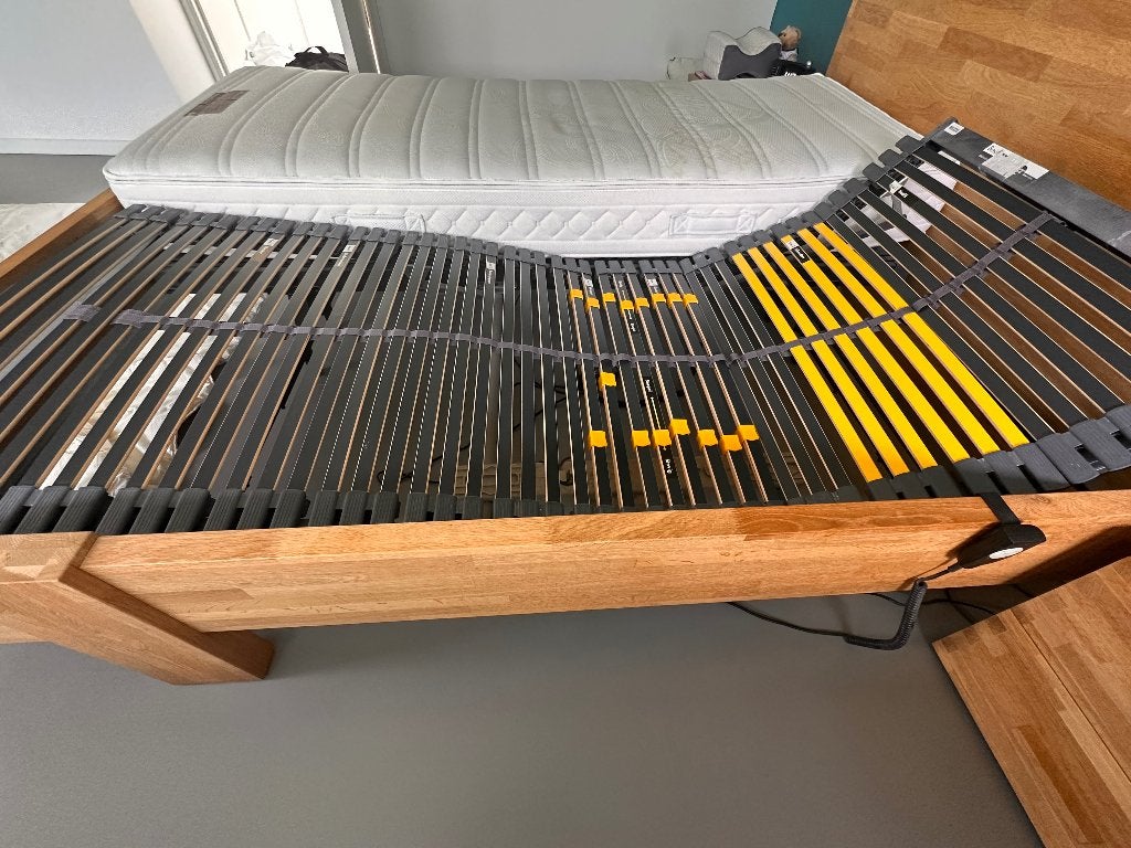 2 Elektrische Lattenbodems 90x220 cm, Huis en Inrichting, Ophalen, 90 cm, Eenpersoons, Zo goed als nieuw