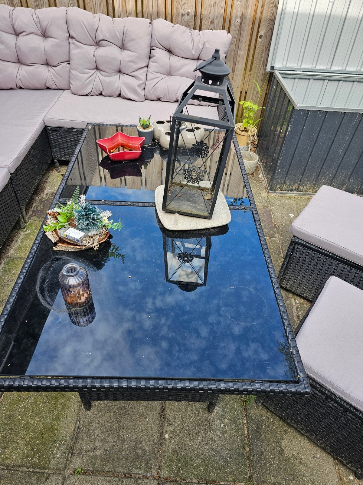 Complete Wicker Loungeset met Glazen Tafel en Kussens, Ophalen