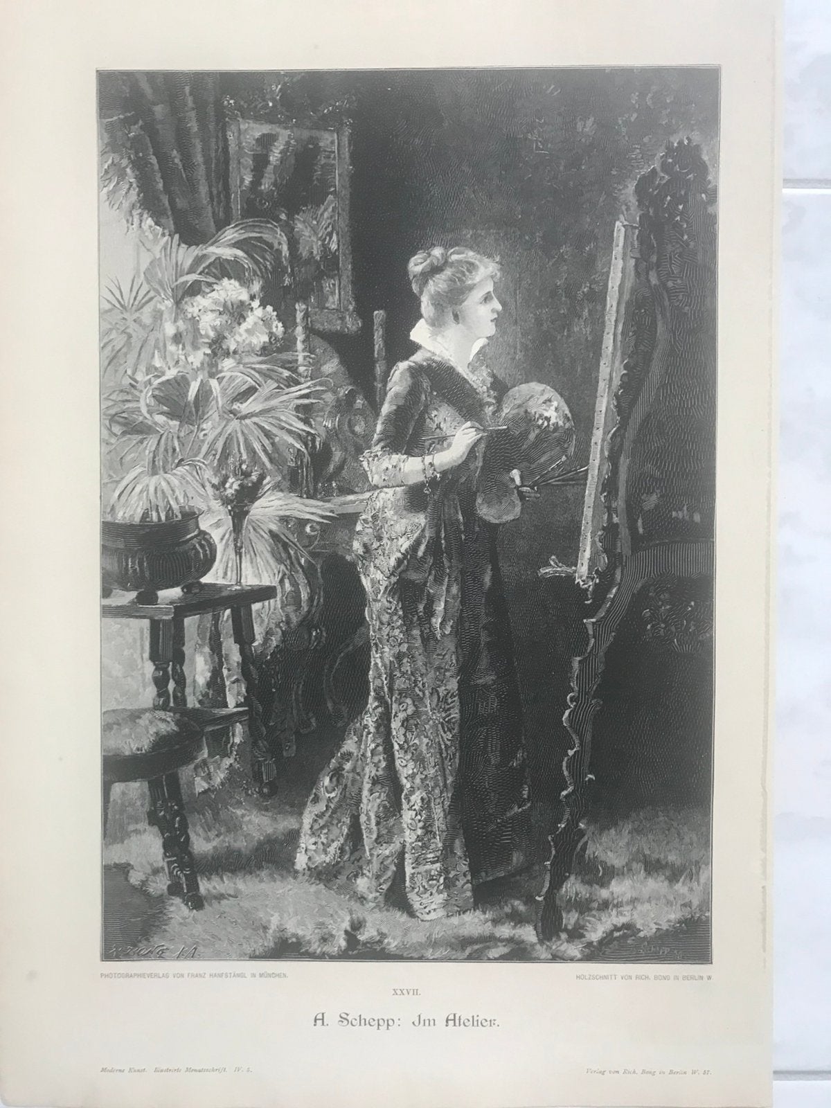 A. Schepp: Im Atelier, or. antieke gravure 1897, afm.32x22cm, Origineel, Dagelijks leven, 1800 - 1899, 22 cm