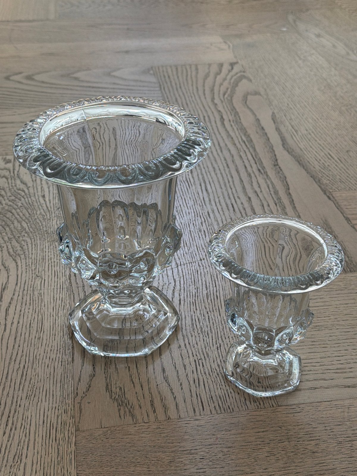 Set van 21 glazen vazen/kandelaars (groot & klein), Ophalen, Op voet, Transparant, Glas