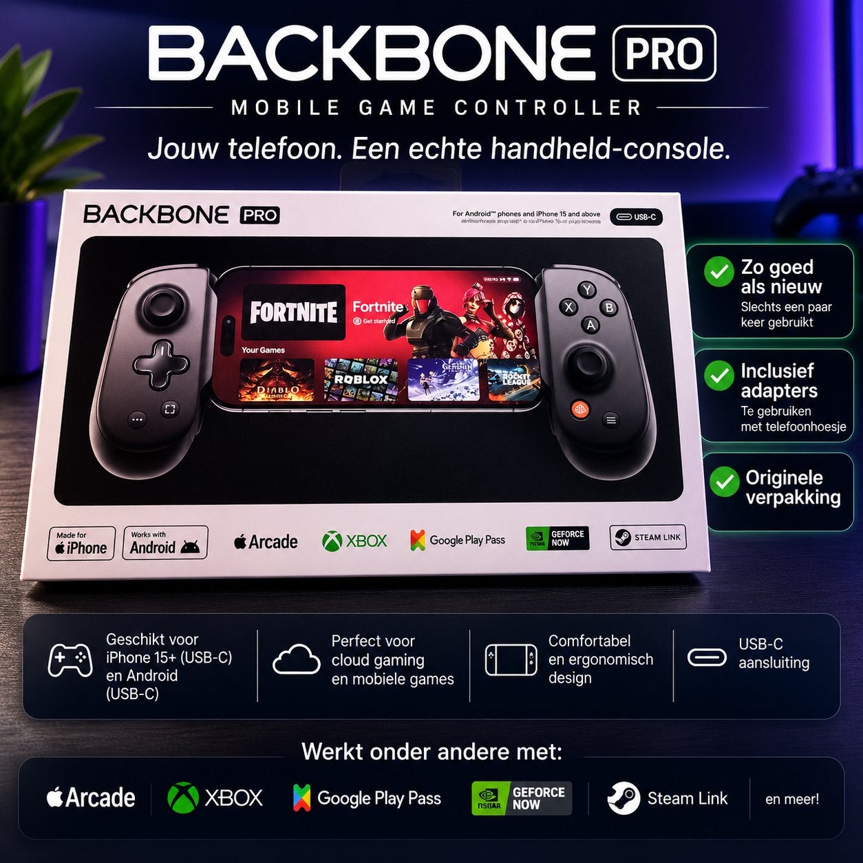 Backbone Pro USB-C Controller – Zo goed als nieuw, Spelcomputers en Games, Spelcomputers | Overige, Zo goed als nieuw, Ophalen of Verzenden