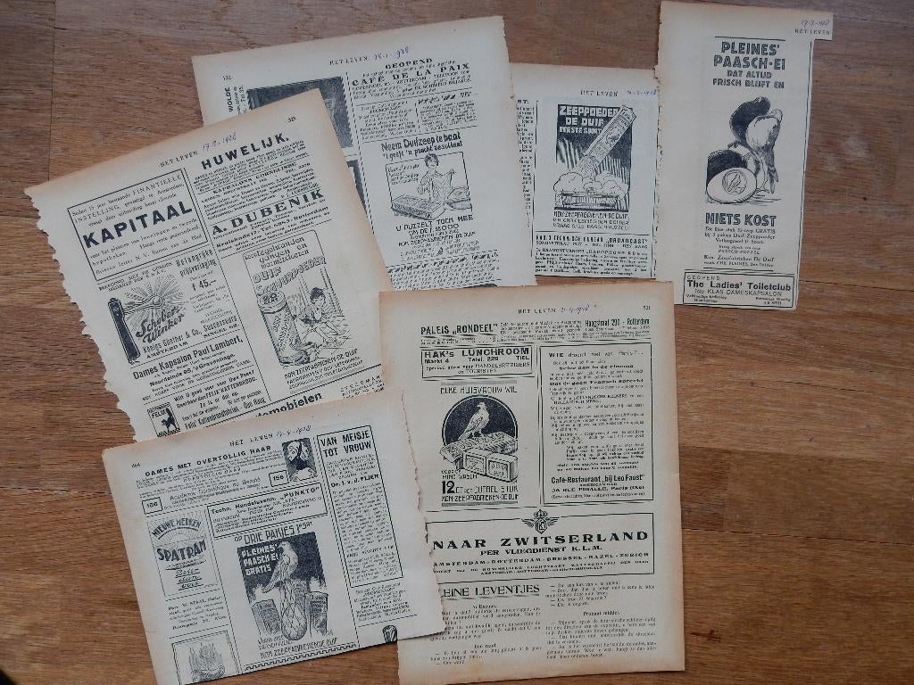 Duifzeep en De Duif-Olympiade 1928 recl. uit tijdschriften., Ophalen of Verzenden, 1920 tot 1940, Nederland, Knipsel(s)