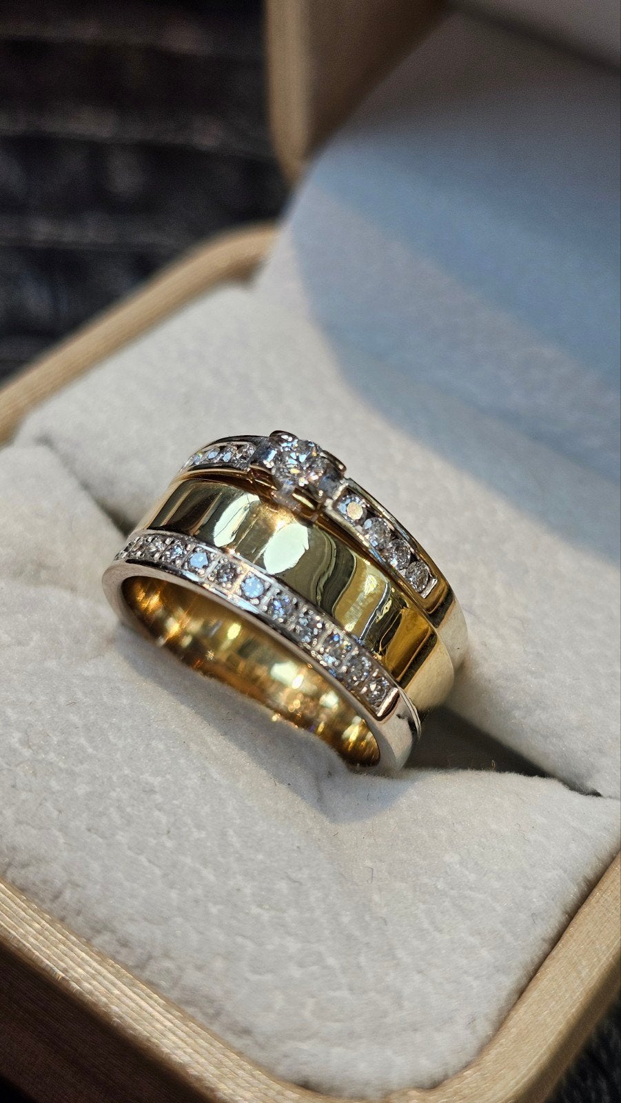 Diamant combi ring 14k 0.30ct, Nieuw, Ophalen of Verzenden, Kleiner dan 17, Dame