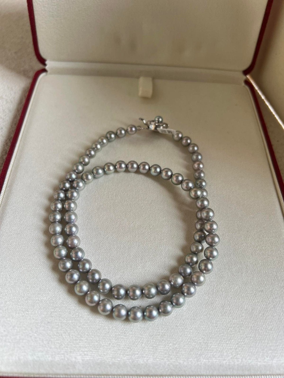 Akoya parels ketting grijze kleur met certificaat, Ophalen of Verzenden, Zo goed als nieuw, Zilver