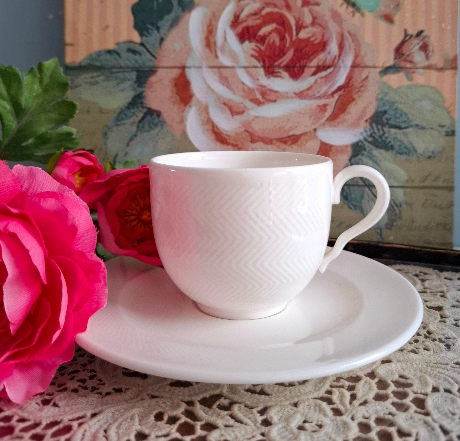 Villeroy & Boch 'Look Hotel', kop en schotel - visgraatdecor, Huis en Inrichting, Keuken | Servies, Villeroy & Boch, Ophalen of Verzenden