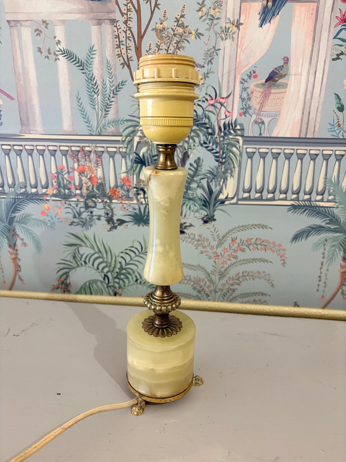 Vintage Tafellamp Groen Onyx & Marmer met Messing Accenten, Ophalen of Verzenden