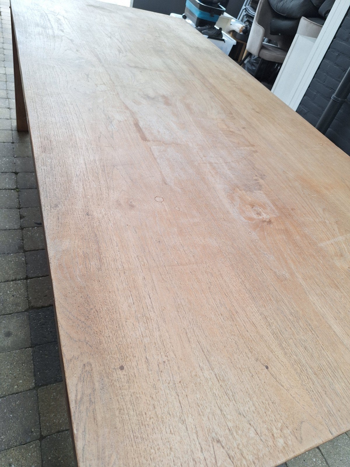 Robuuste teak houten tafel - Ideaal voor binnen en  buiten, Huis en Inrichting, Tafels | Eettafels, Gebruikt, 200 cm of meer, Vijf personen of meer