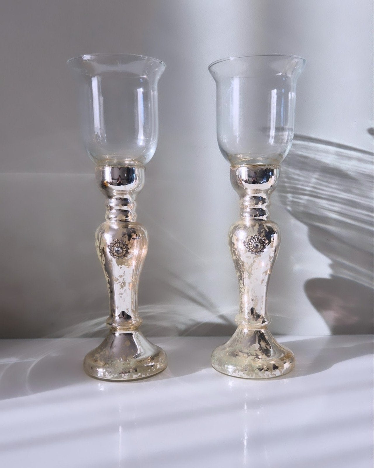 Set van 2 mondgeblazen kaarsenhouders, Ophalen of Verzenden, Glas