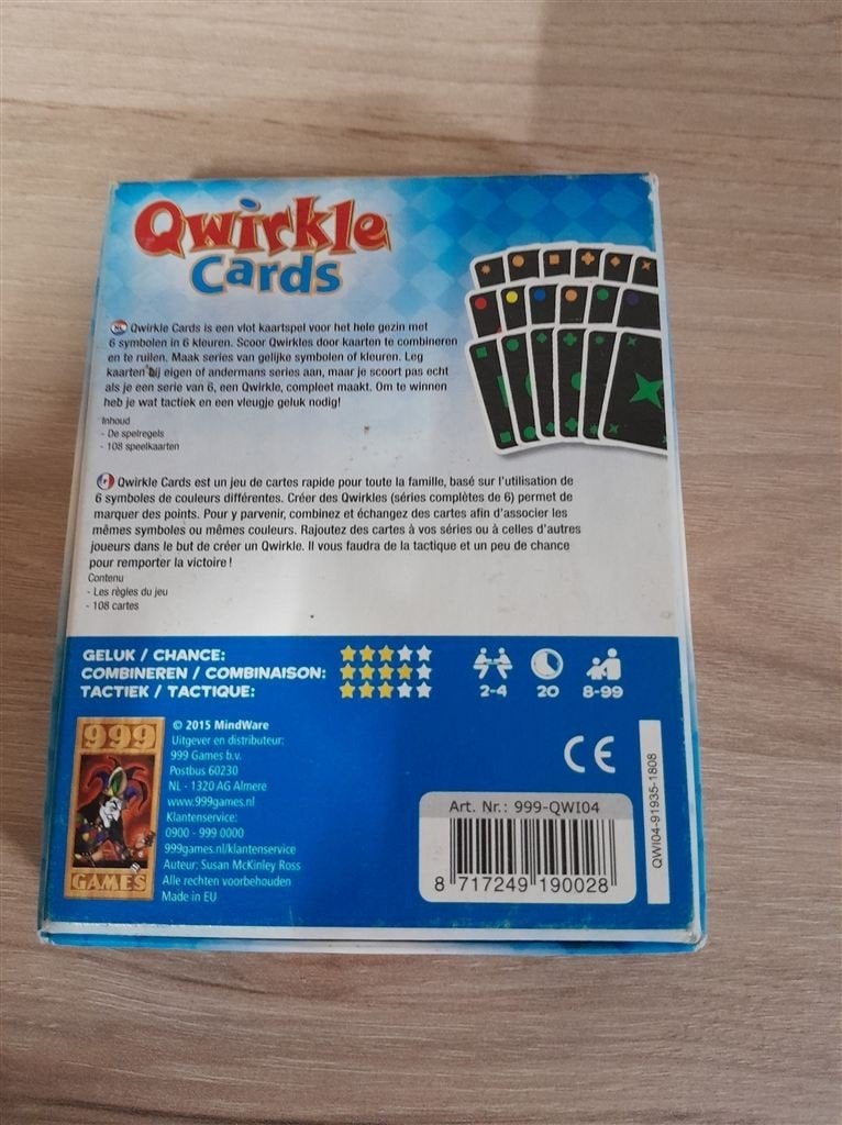 Qwirkle qards - 999 games - s3861, Verzenden, Zo goed als nieuw