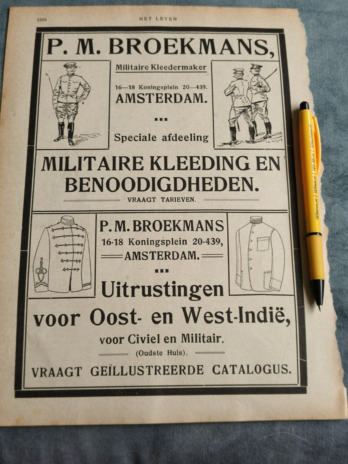1916, MILITAIRE KLEEDING , BROEKMAN AMSTERDAM, Ophalen of Verzenden, Voor 1920, Knipsel(s)