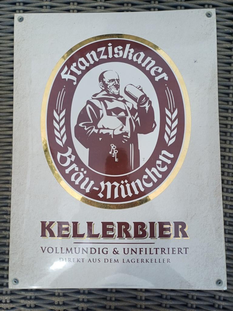 Franziskaner emaille bord, Ophalen of Verzenden, Gebruikt, Reclamebord, Plaat of Schild, Overige merken
