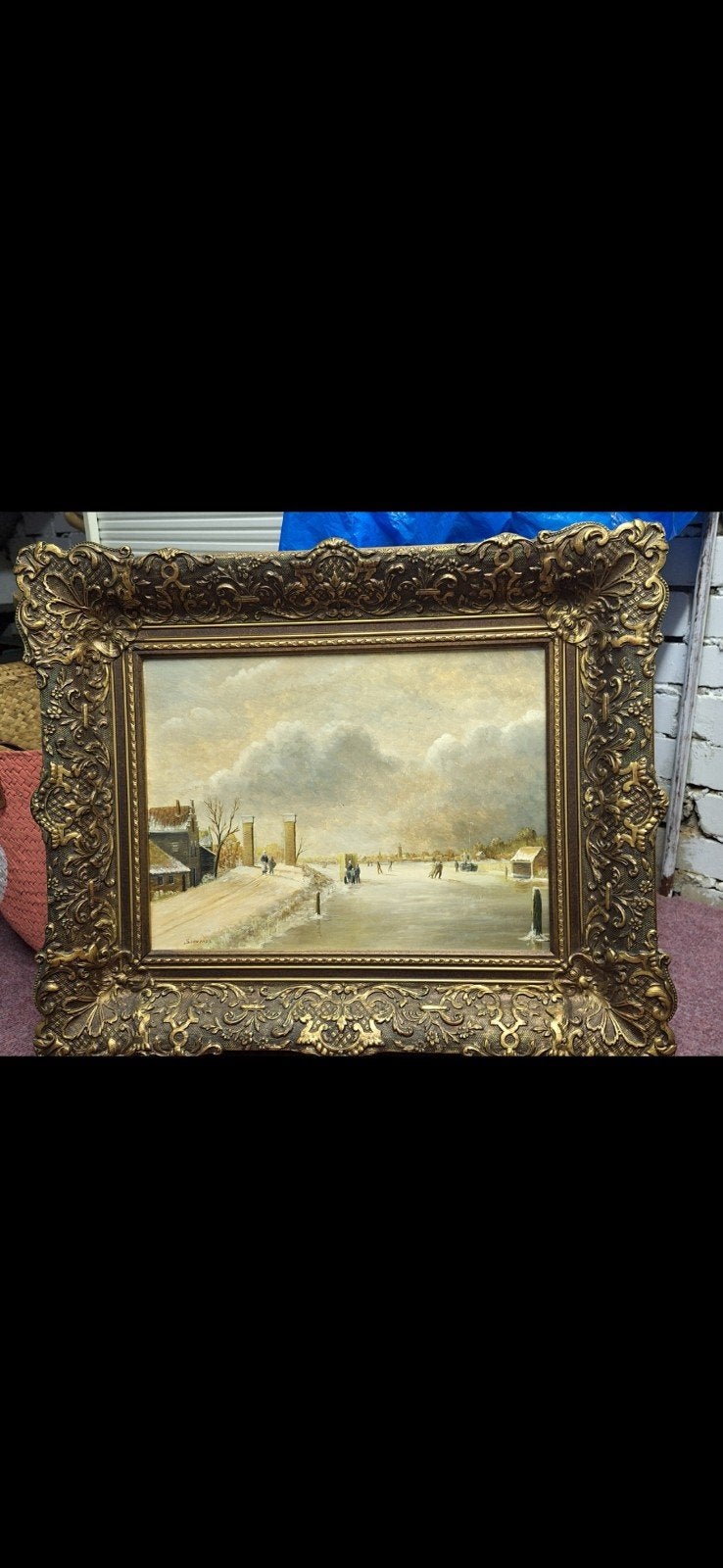Klassiek Hollands Winterlandschap Olieverf Schilderij, Antiek en Kunst, Ophalen, Doek, Landschap, Klassiek