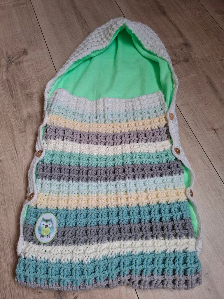 Gehaakte wagenzak met uil-applicatie, Ophalen, Zo goed als nieuw, Minder dan 70 cm, Slaapzak