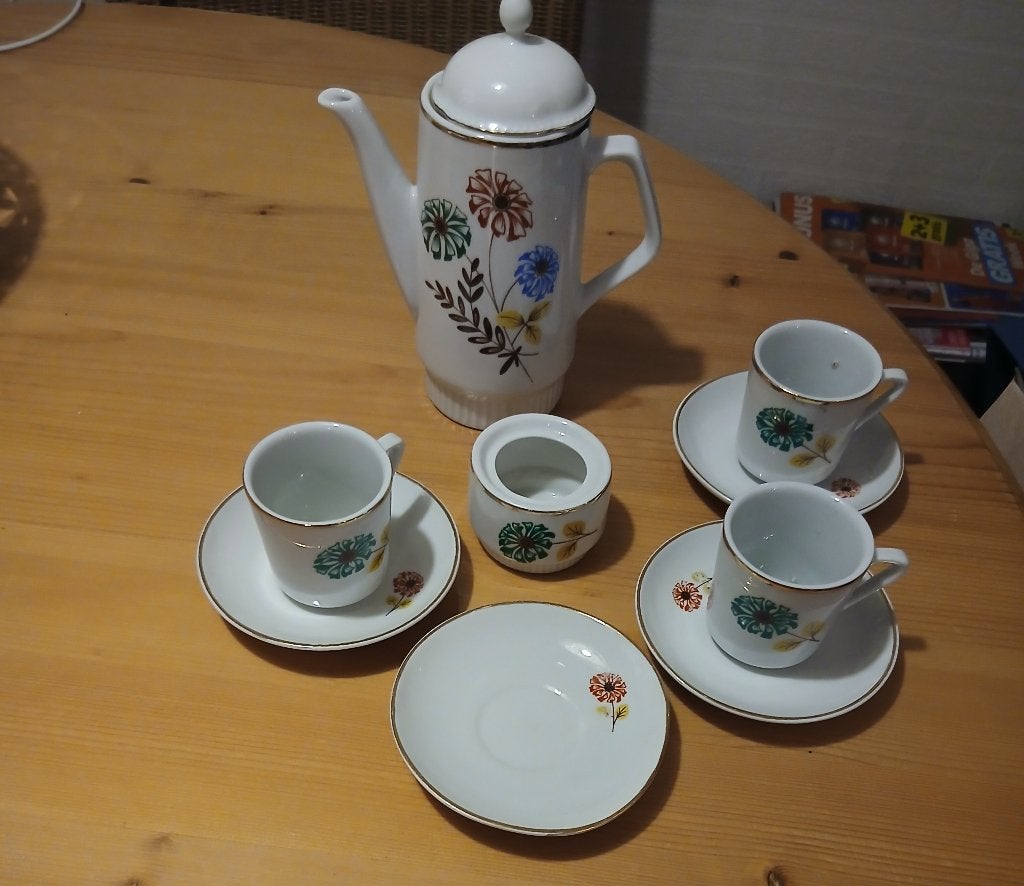 Vintage koffieservies/kinder servies met bloemmotief, Ophalen of Verzenden, Gebruikt