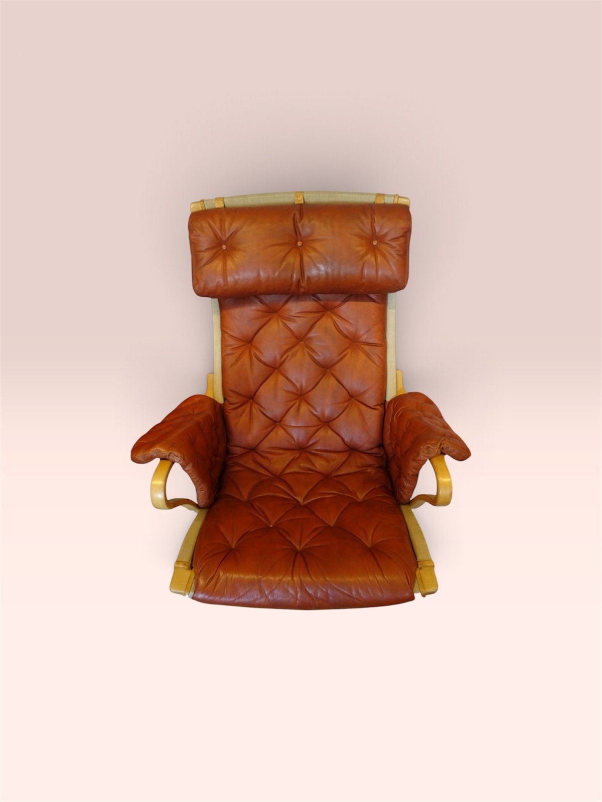 Dux fauteuil met bruin leren bekleding, Gebruikt, Ophalen of Verzenden, Midcentury, Info@gijpsvintage.nl