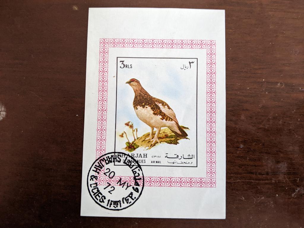SHARJAH 1972 BLOK VOGEL, Postzegels en Munten, Postzegels | Thematische zegels, Verzenden, Gestempeld, Dier of Natuur