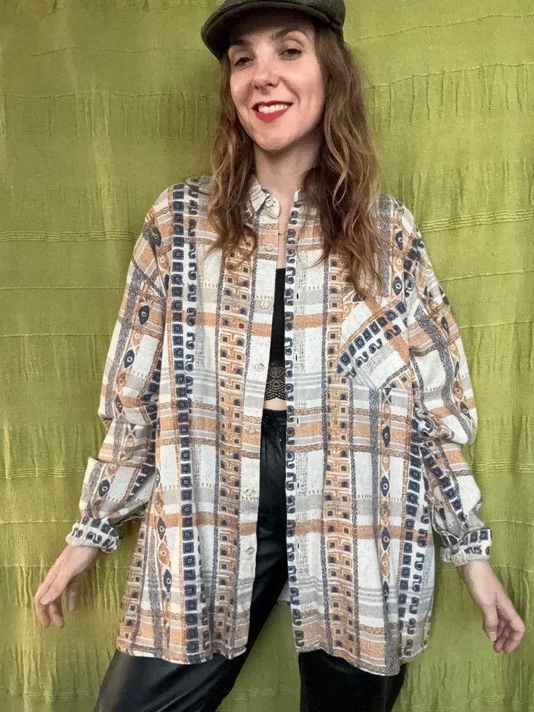 Vintage flanel boyfriend overhemd / shirt - print, Hgv, Hgv, Ophalen of Verzenden, Gedragen
