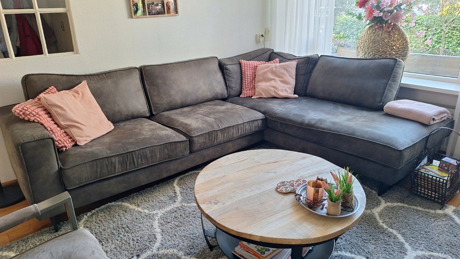Comfortabele Hoekbank - Grijs/Antraciet, Huis en Inrichting, Ophalen, 250 tot 300 cm, Gebruikt, 100 tot 125 cm