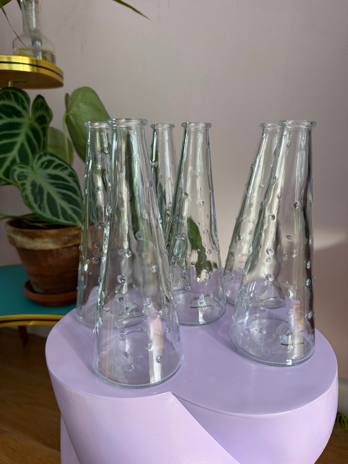 Vintage Set van 6 Emma Dafnäs glazen vaasjes/flesjes, Ophalen of Verzenden