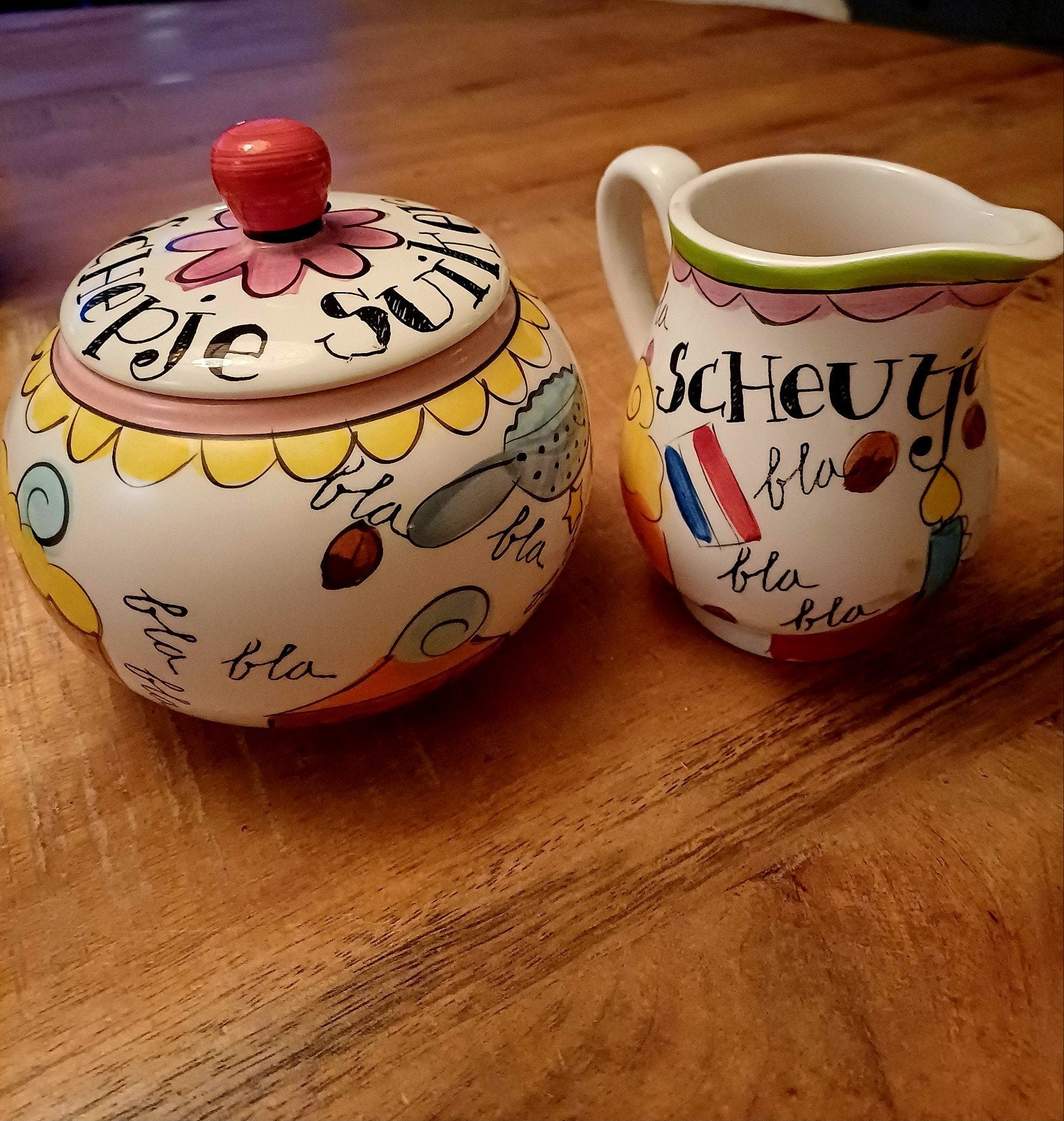 Blond Amsterdam suikerpot en melkkannetje, Ophalen, Gebruikt, Keramiek, Overige typen