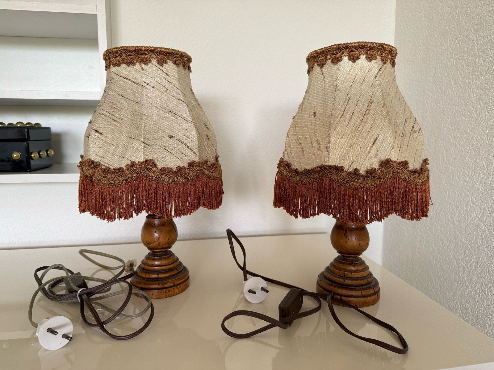 Set van 2 vintage tafellampen met franjes, Ophalen of Verzenden