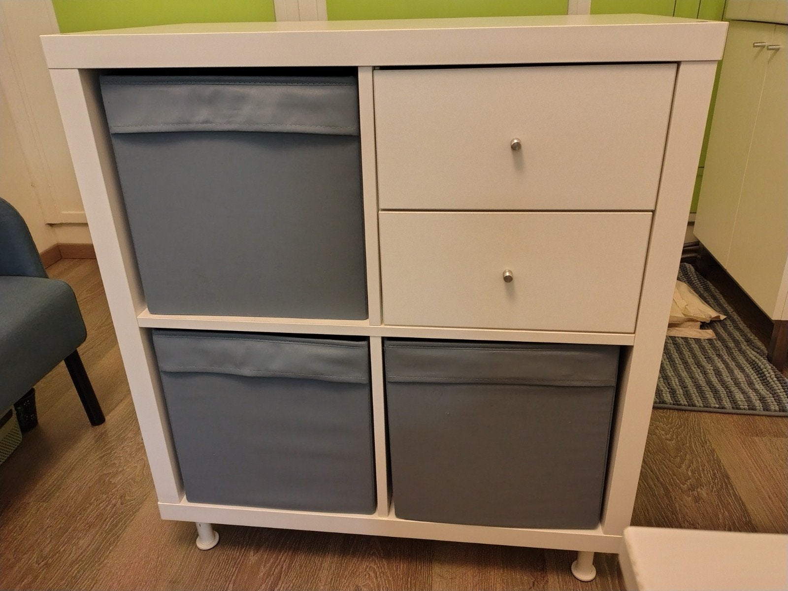 Ikea kallax expedit kast wit pootjes 4 vakken mandjes lades, Ophalen, Zo goed als nieuw