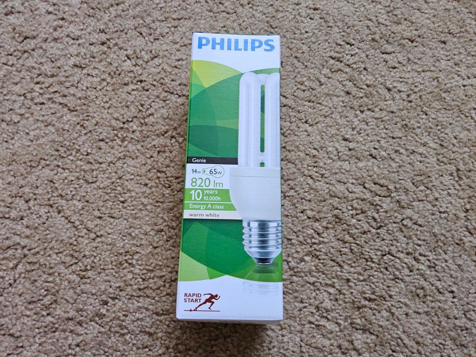 Philips Genie spaarlamp E27 14W (vervangt 65W) warm wit, Wit, Kunststof, Philips, Nieuw
