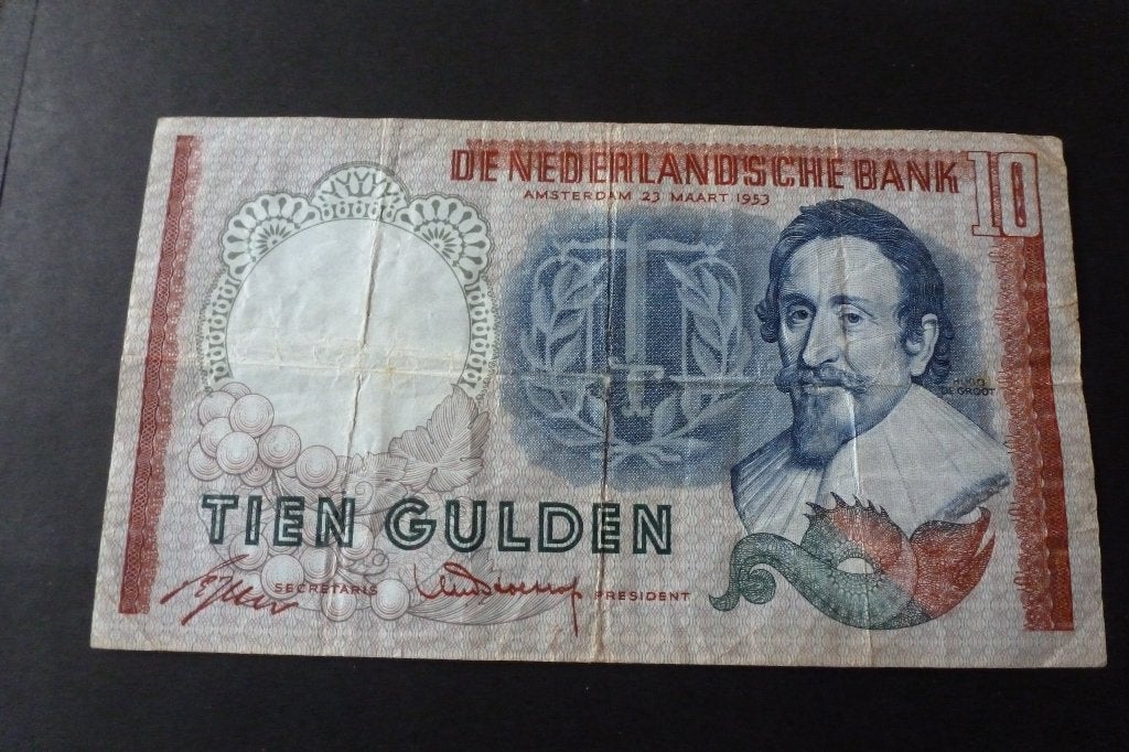 Bankbiljet - oude 10 gulden Hugo de Groot 1953 zf (bi 19, Postzegels en Munten, Bankbiljetten | Nederland, Ophalen of Verzenden