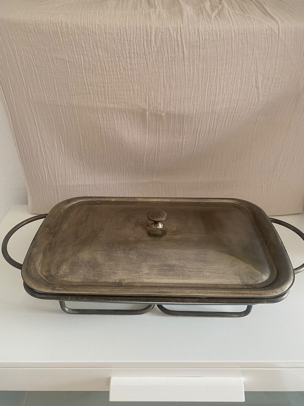 Antieke Chafing Dish met Glazen Schaal, Antiek en Kunst, Ophalen of Verzenden