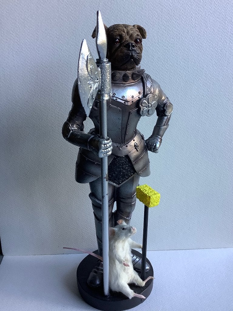 Beeld Ridder met echte opgezette muis, mooie woondecoratie, Antiek en Kunst, Ophalen of Verzenden