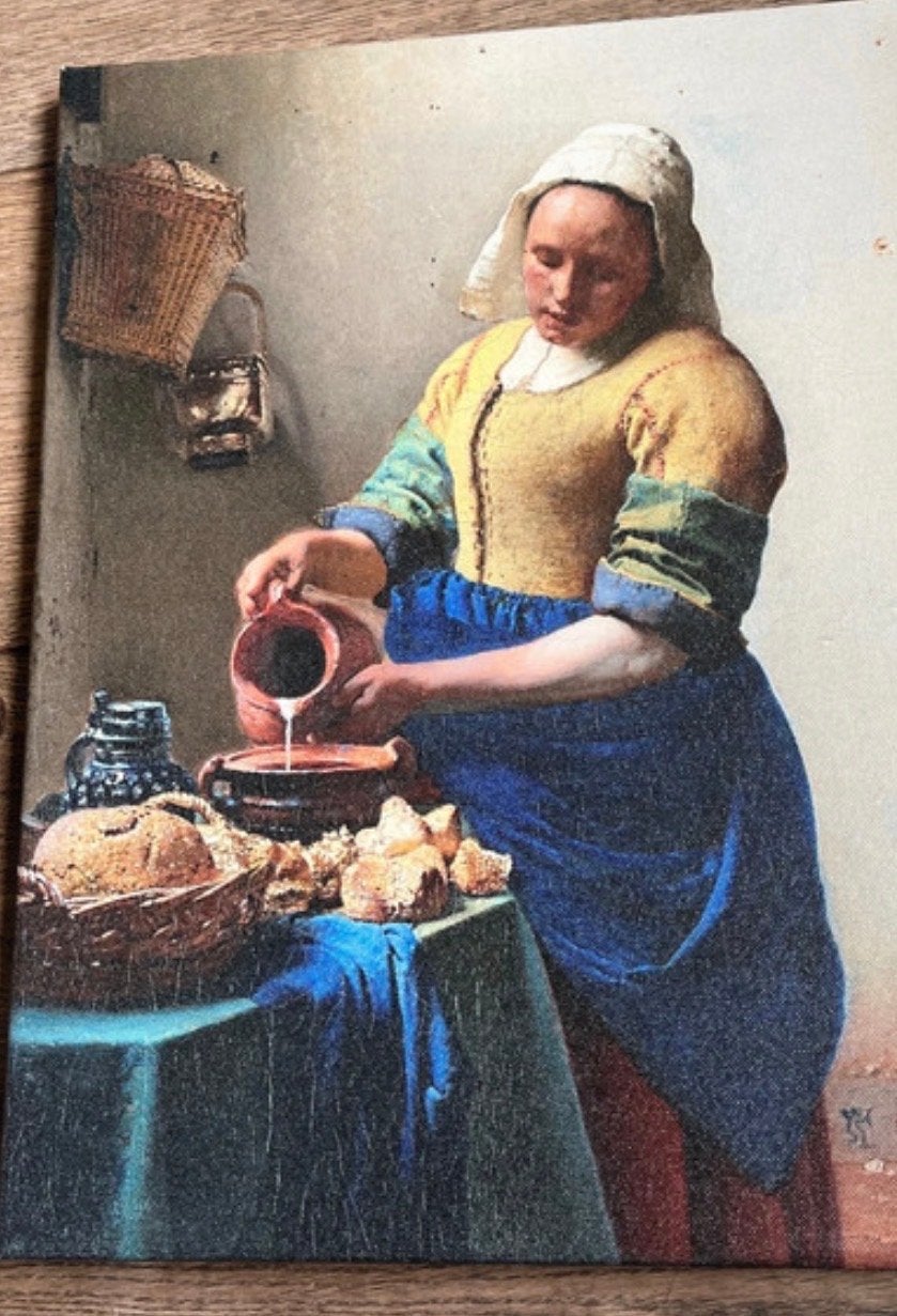 Canvas 'Het Melkmeisje' - Johannes Vermeer reproductie, Antiek en Kunst, Doek, Portret of Personen, Ophalen of Verzenden, Klassiek