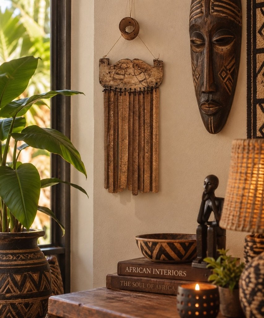 Bijzonder etnisch wandobject – hout met symbolen en figuren, Ophalen of Verzenden