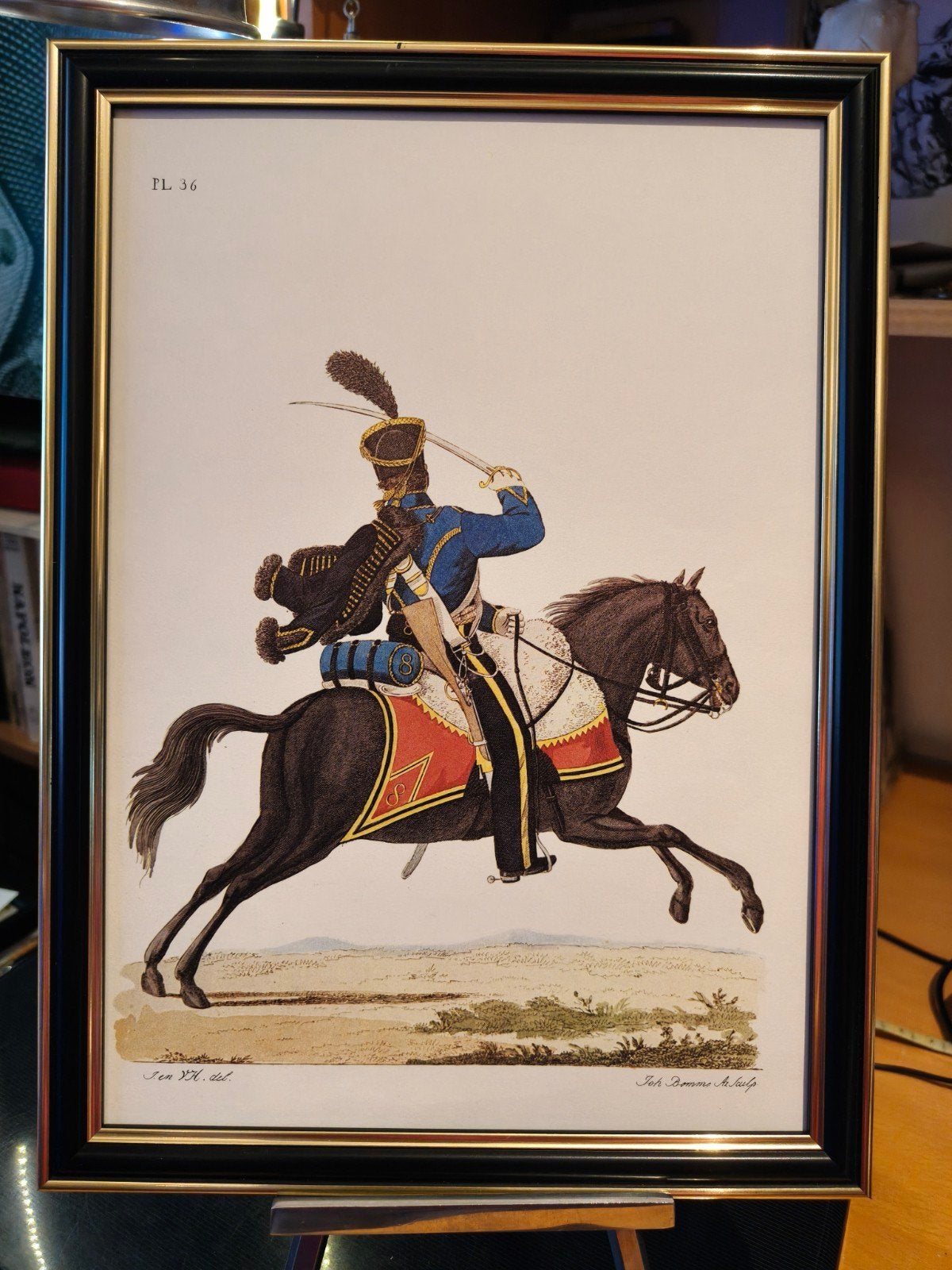 Antieke prent: Huzaren te paard, militaire gravure, Ingelijst, 1800 - 1899, Militair, Ophalen of Verzenden