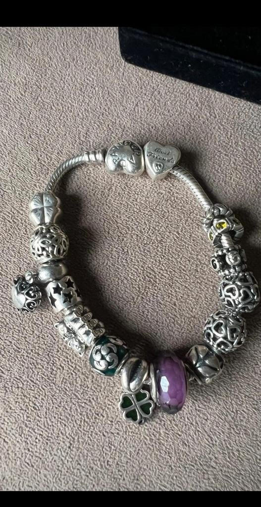 Authentic piece Pandora Bracelet with 14 Charms, Ophalen of Verzenden, Gebruikt, Zilver